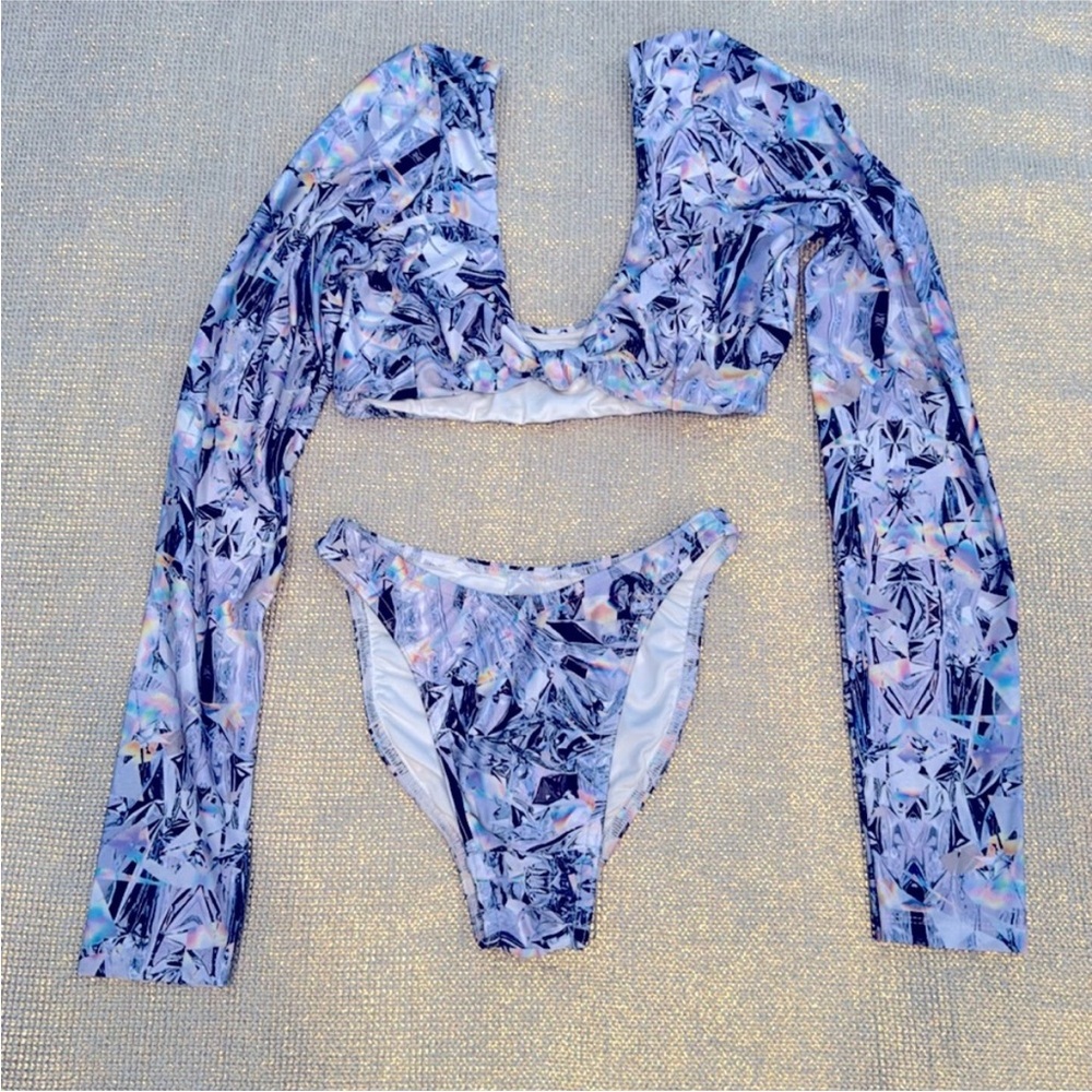 ASOS Multicolor Crystal-Print Long Sleeve Bikini Set